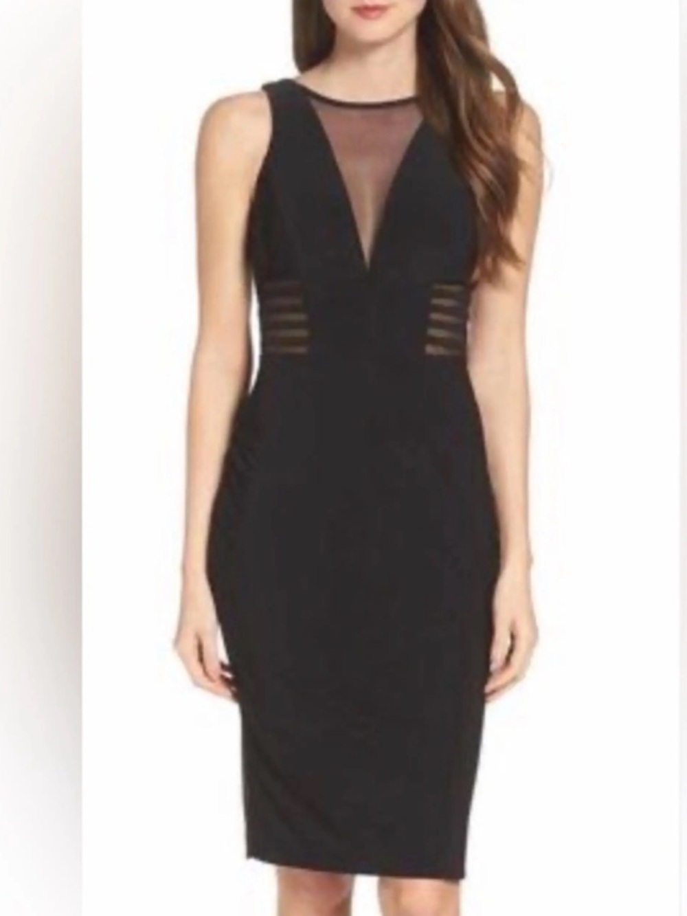 Enfocus Studio Black Mesh-Panel Midi Fitted Sheath‎ Dress. Size 12.
